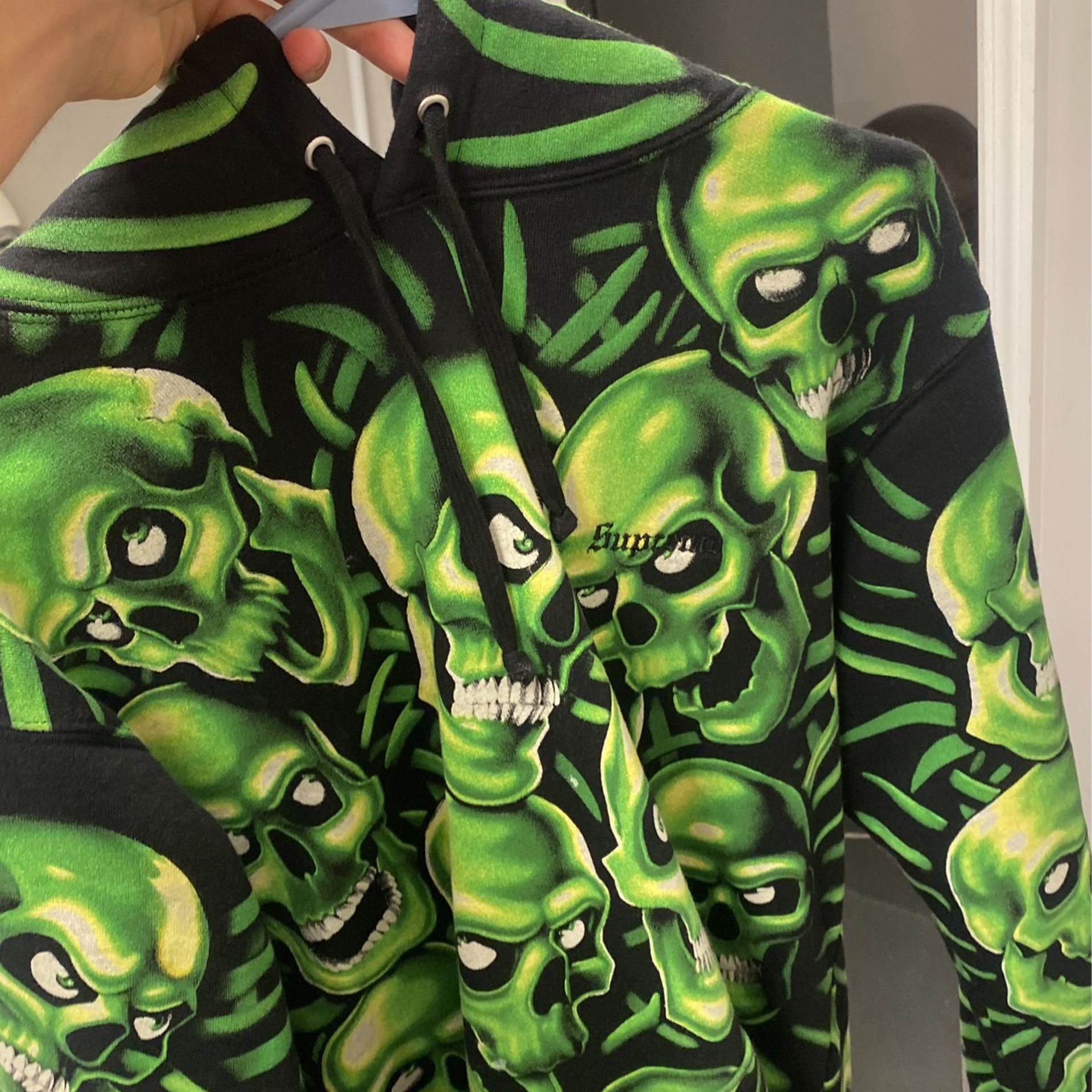 Supreme Hooded Green Skull Hoodie