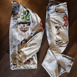 Vintage Patchwork Jean Jacket & Pants
