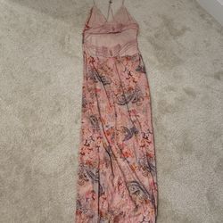 https://offerup.com/redirect/?o=SS5BTQ==.GIA Pink Mesh Maxi Dress Cutout Lace Detail Halter Floral Print Size M