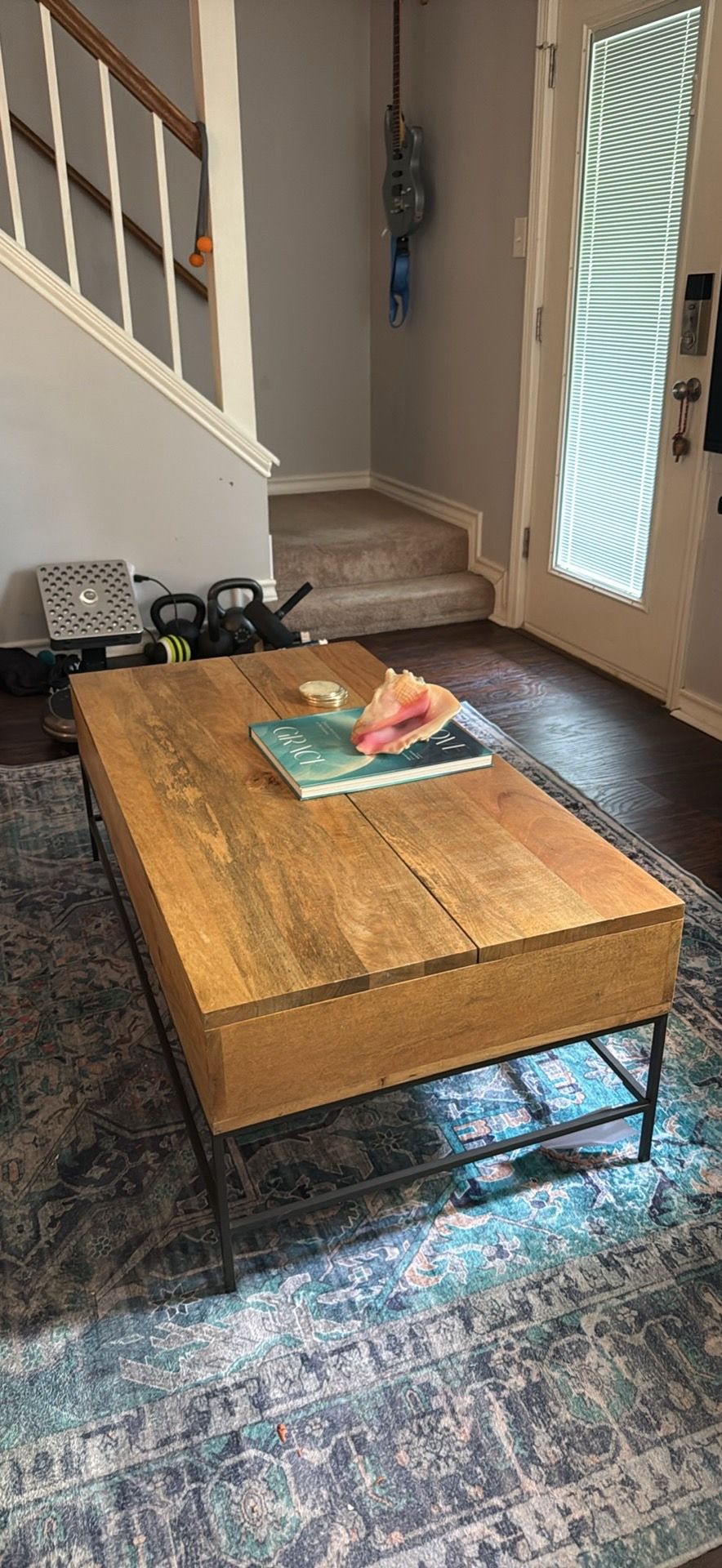 Set of Two (2) West Elm Industrial Pieces: Storage Pop-Up Coffee Table (50" x 26") and Credenza (42" x 14" x 34")