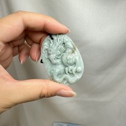 Natural Untreated Carved Jadeite Jade Pendant Cord Necklace Dragon