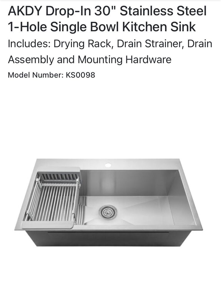 Unopened Stainless Steel Single Bowl Sink