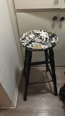 Wooden Bar Stool with Marble Paint Top