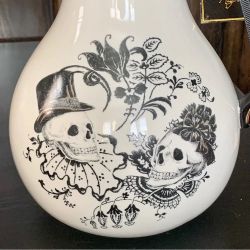 Potter's Studio Black & White Top Hat Skull Couple Ceramic Beverage Pitcher Vase