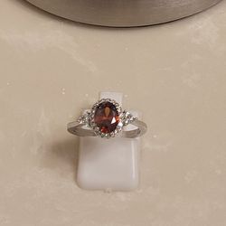 Silver CZ and Ruby Ring Size 6.5