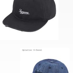 Supreme FW25’ Distressed Script 6-Panel, Splatter 6-Panel.