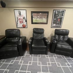 3 Leather, Theater Chairs 