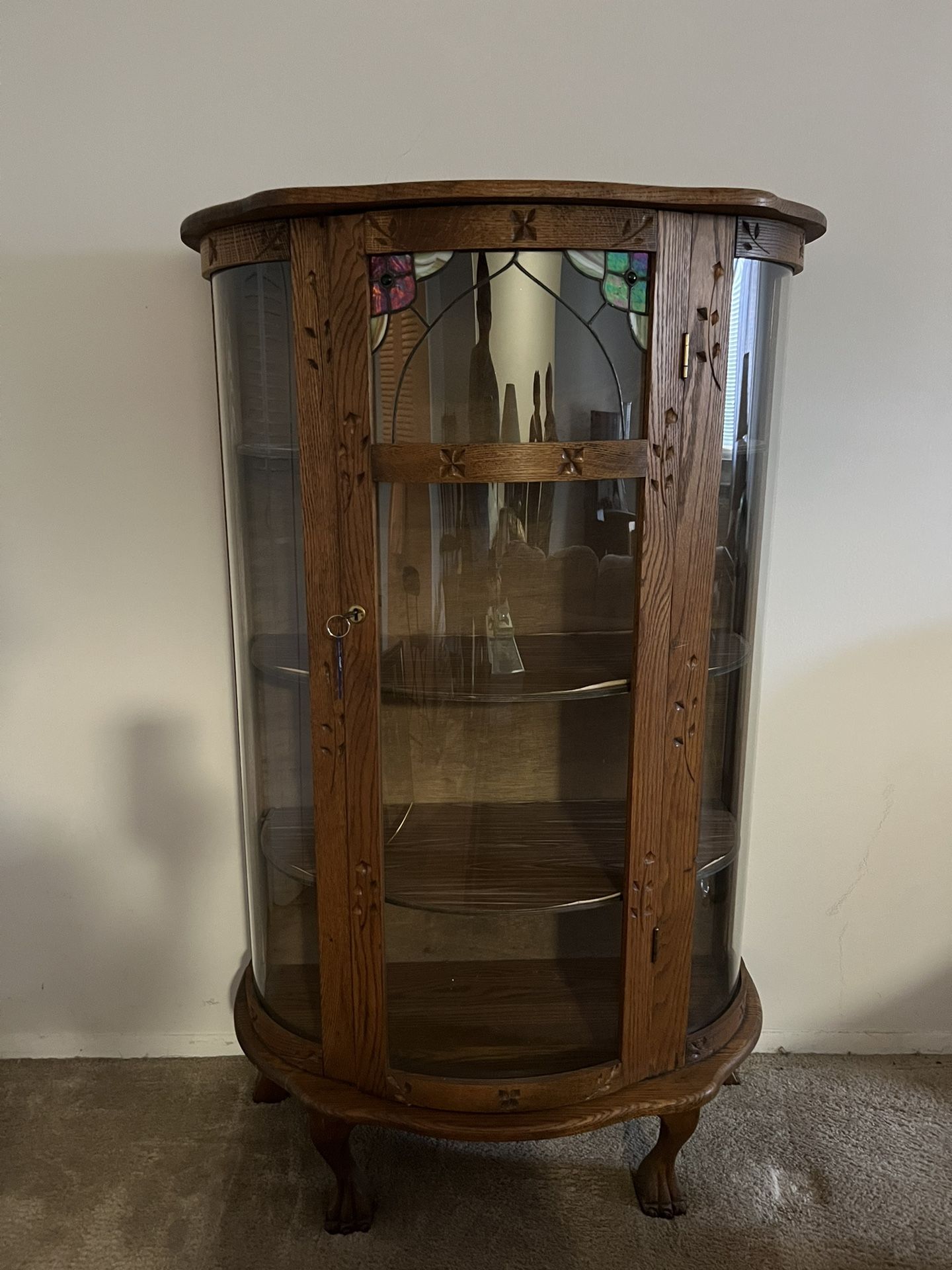Beautiful Curved Wood Cabinet w/ Glass Door
