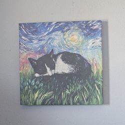 Starry Night Sleeping Cat Canvas Art