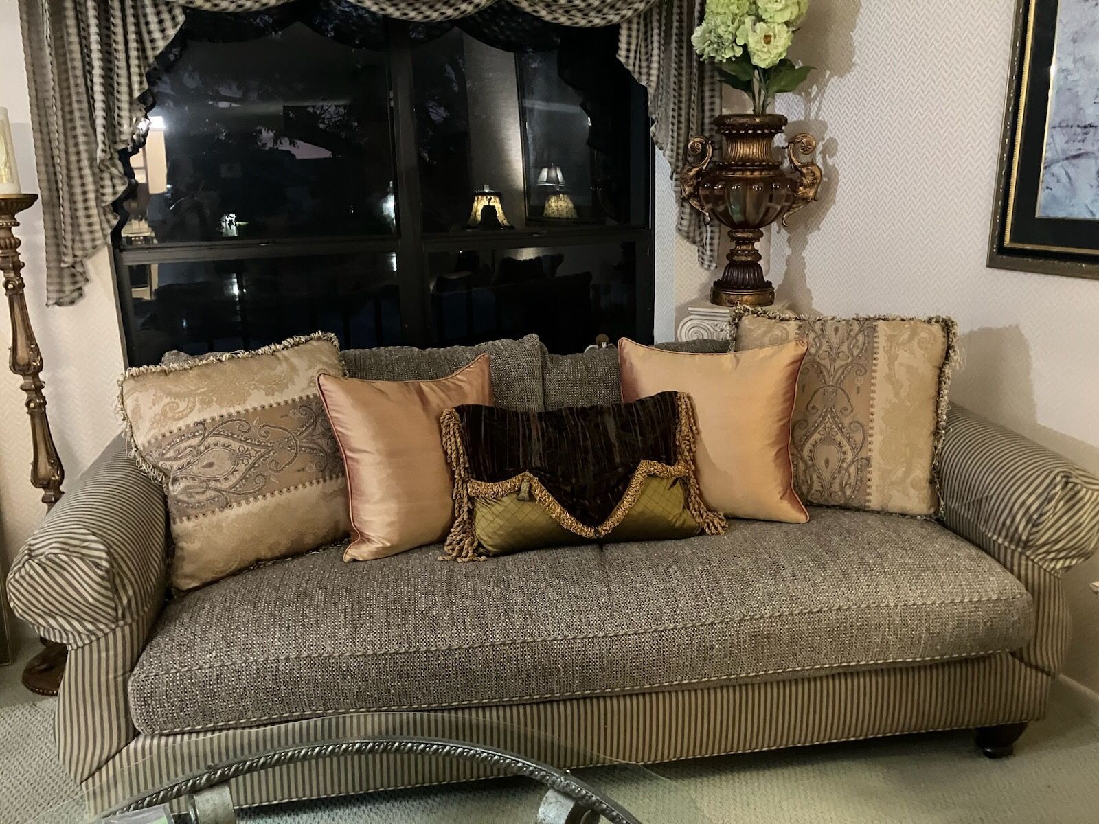 COUCH -CUSTOM MADE - Silk Arm Rest Covers Included, Cushions Included