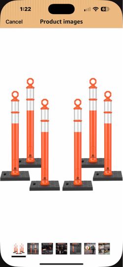 New in box RoadHero 42 Inch Orange Traffic Delineator Post Cones with Base, 6 Pack Portable Safety Traffic Posts, Reflective Collars, For Parking Lots