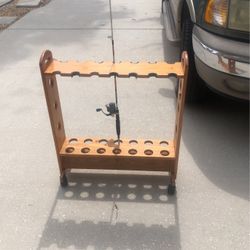 Well Made Fishing Rod Storage Cart On wheels 