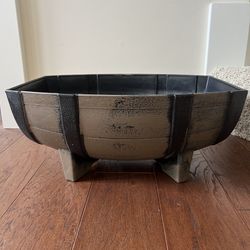 Dark Wood- Look Plastic Half Barrel Flower Pot Garden Planter