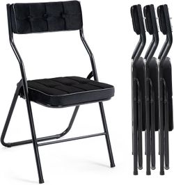 HOMEFUN Padded Folding Chairs 4 Pack - Foldable Dining Chair with Cushion, Portable and Assembled