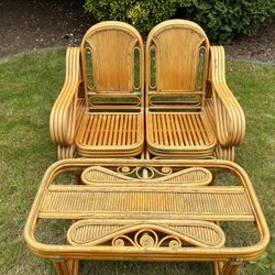 Vintage Rattan Outdoor Furniture Chairs/ Loveseat & Table