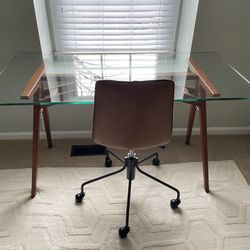 West Elm Jensen Desk & Slope Office Chair, Saddle Leather, Nut