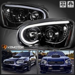 Jet Balck Fits 2004-2005 Subaru Impreza WRX LED Tube Projector Headlights Lamps