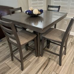 Dining Table-Grey Wood Counter Set With 4 Chairs