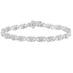 1/2 CT TW DIAMOND TENNIS BRACELET 7" XO SQUARE IN STERLING SILVER