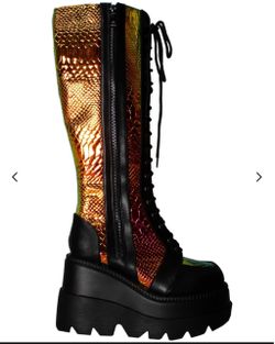 Raver Goth Punk Girl Gold Venom Women's Black Knee High Platform Boots