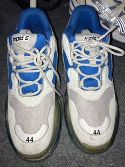 Balenciaga White/Blue Leather and Mesh Triple S