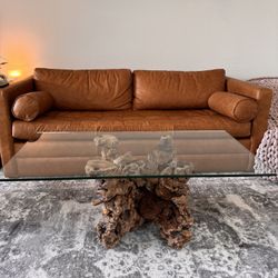 Burled Drift Wood And Glass Coffee Table