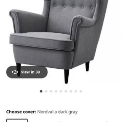 IKEA STRANDMON Wing Chair – Gray (with Beige Cover), Like New Condition