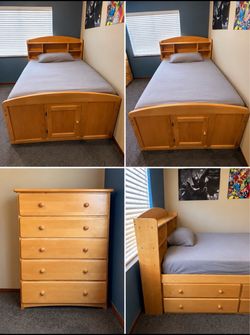 Full size bed with 5 drawer chest