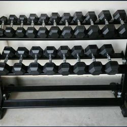 NEW Rubber Hex Dumbbells 5lb - 50lb Dumbbell Pairs Olympic Weights Home Gym Workout Equipment Fitness Weight Set 