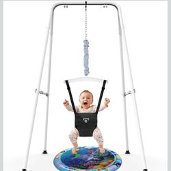 Baby Jumper with Stand,Baby Bouncer,Easy Set-Up,Baby Exerciser for Active Babies,Suitable for Indoor and Outdoor, Water Mat Include (Black)