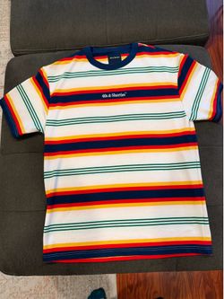 Heavy duty, thick solid made 40s & Shorties Multicolor Striped Logo Men's L Regular Fit Cotton Jersey T-Shirt