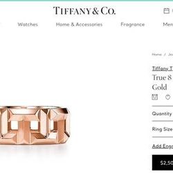 Tiffany T True 8mm Ring. Size 7.5 to 8. Rose Gold Authentic

