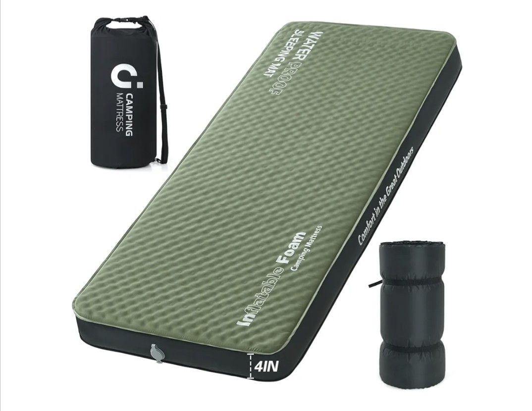 Self Inflating Sleeping Pad, 4in Ultra-Thick Foam Camping Car Mattress with Air Pump Sack, Sleeping Mat for Adults Inflatable Camping Pad Mattress, Si