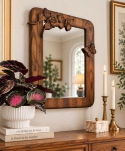 Vintage Carved Wood Butterfly Mirror Cottage Grandmillennial Wall Hanging Decor Entryway Retro Art