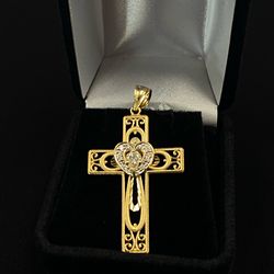 14K 3.4G 0.31CTW filigree cross