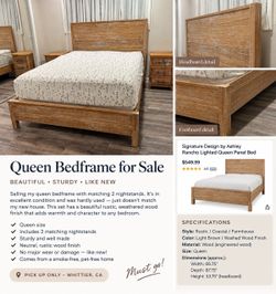 Rustic Weathered Wood Queen Headboard and frame plus 2 matching night stands