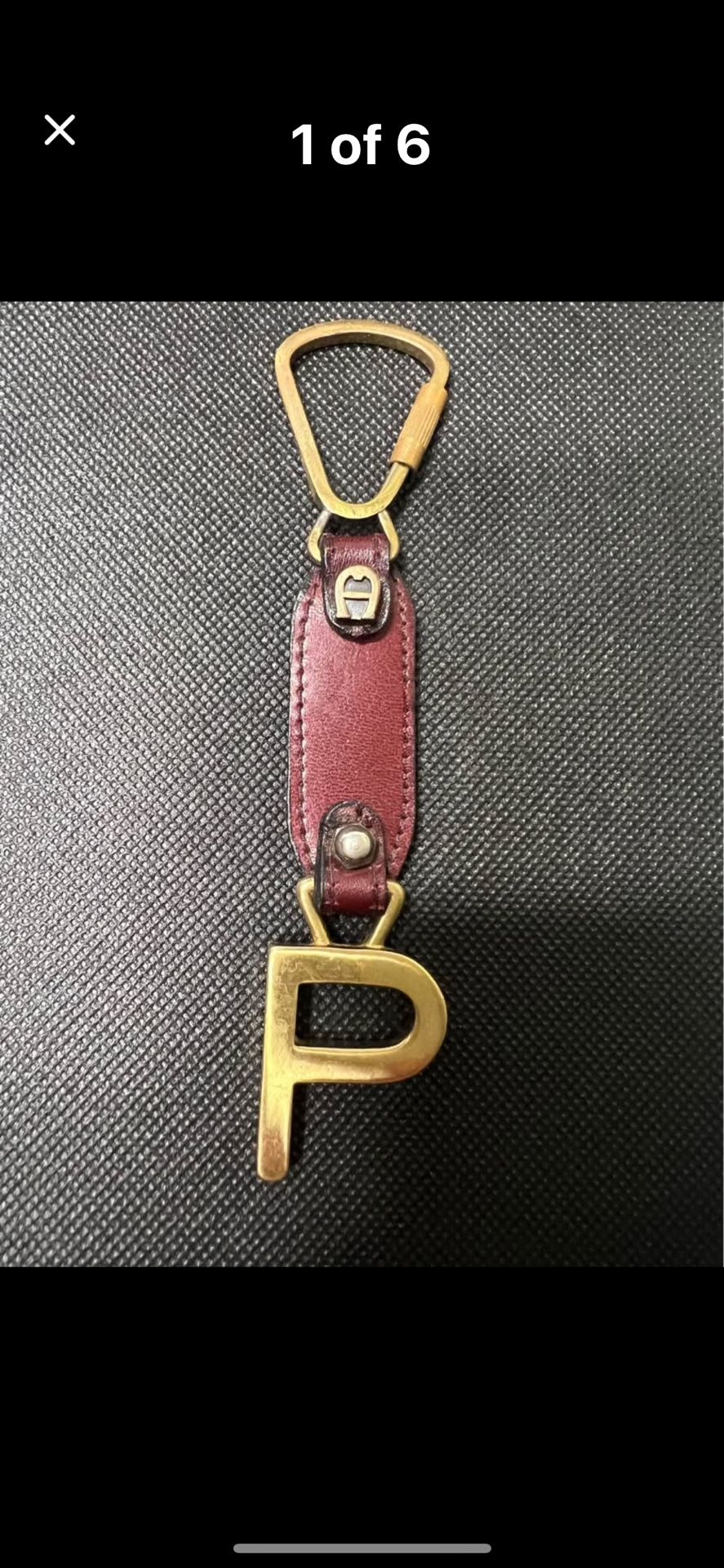VTG Etienne Aigner Leather Brass Keychain Letter P