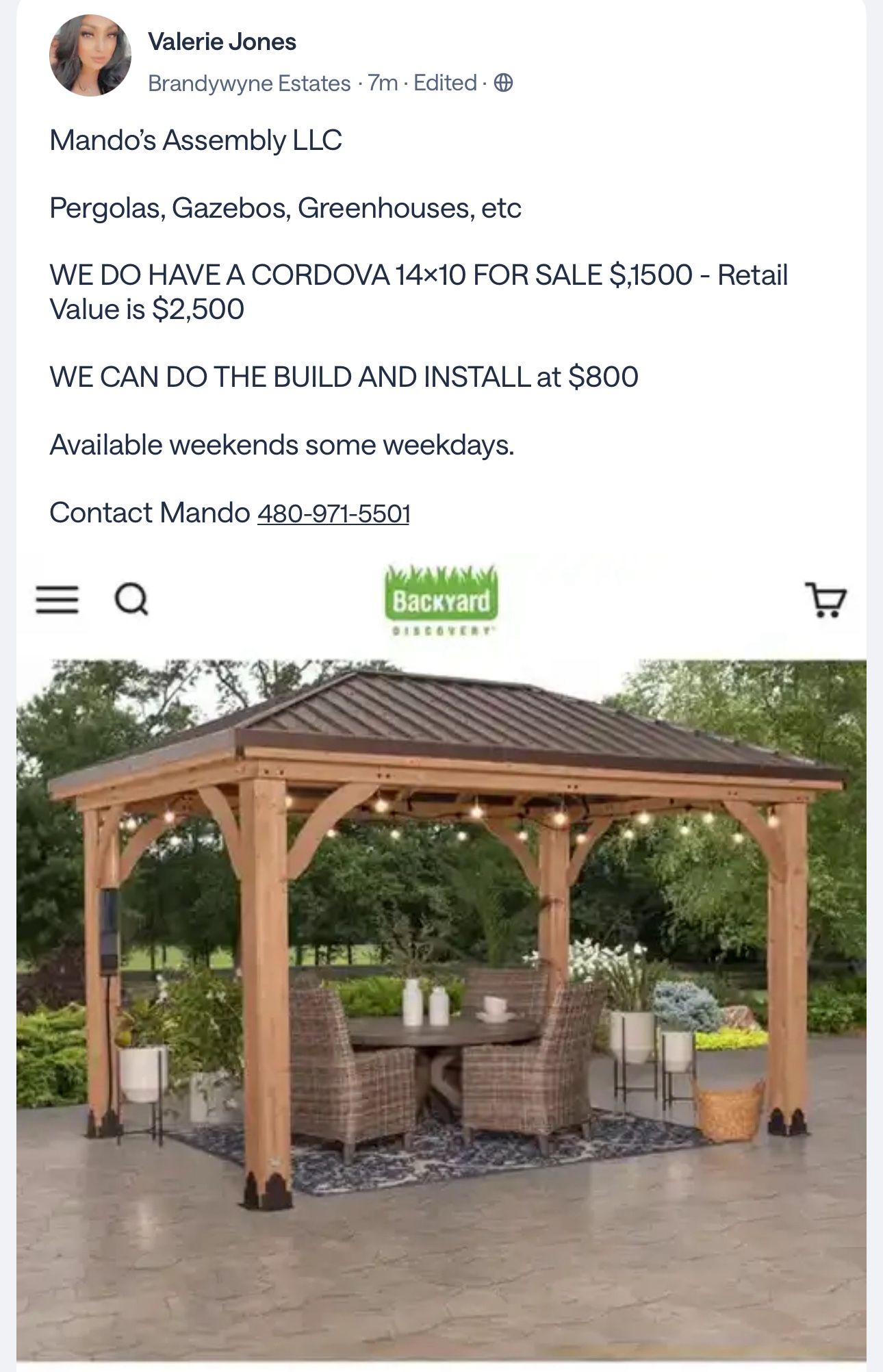 Gazebo - Cordova 14 X 10