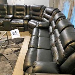Black Reclining Sectional Sofa Couch With Cup Holders, Storage Console| Pull Tab Reclining Motion| Red, Brown Color Options| Brand New Living Room 💥