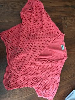 Coral Open-Knit Lightweight Sweater Top