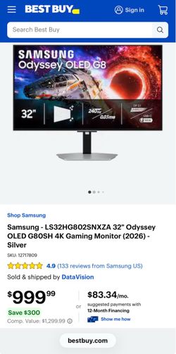 Samsung - LS32HG802SNXZA 32" Odyssey OLED G80SH 4K Gaming Monitor (2026) - Silver