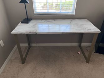 Modern Marble-Look Office Desk + Matching Desk Lamp