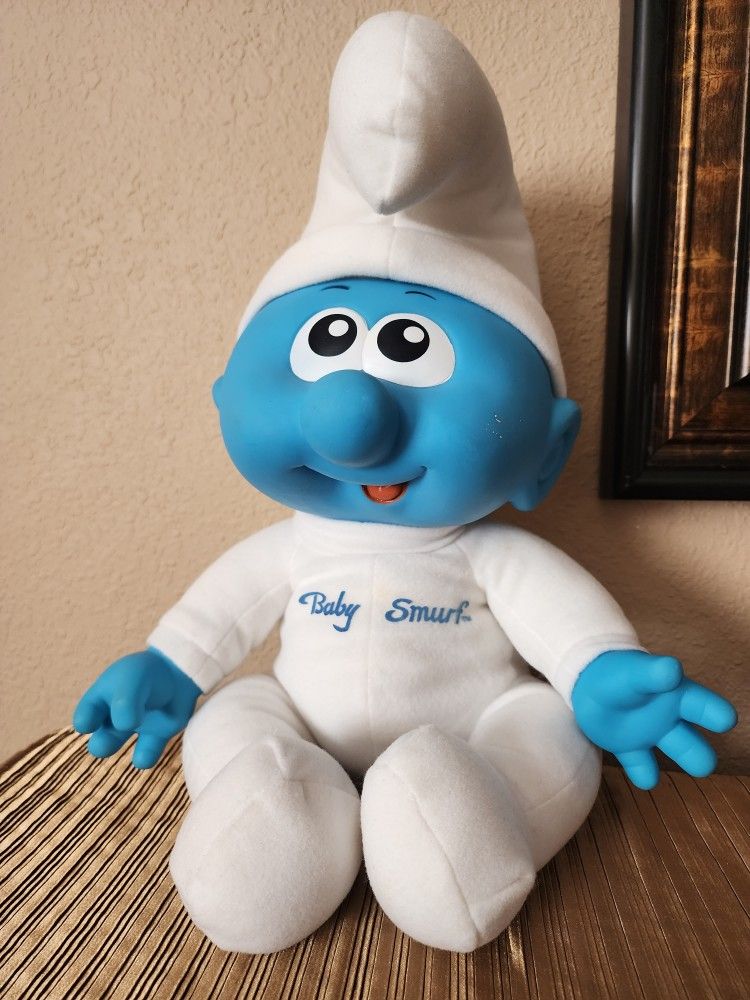 Vintage 1984 Baby Smurf Plush Vinyl Face And Hands