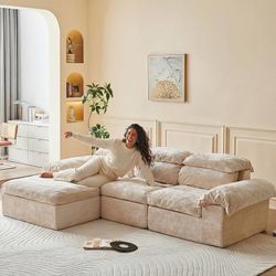 115.7" L Shaped Modular Sectional Sofa with Ottoman, Cloud Boneless Couch, Upholstered Sofa in a Box, Flexible Module Combination for Living Room, No 