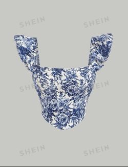 SHEIN MOD Floral Print Ruffle Trim Top