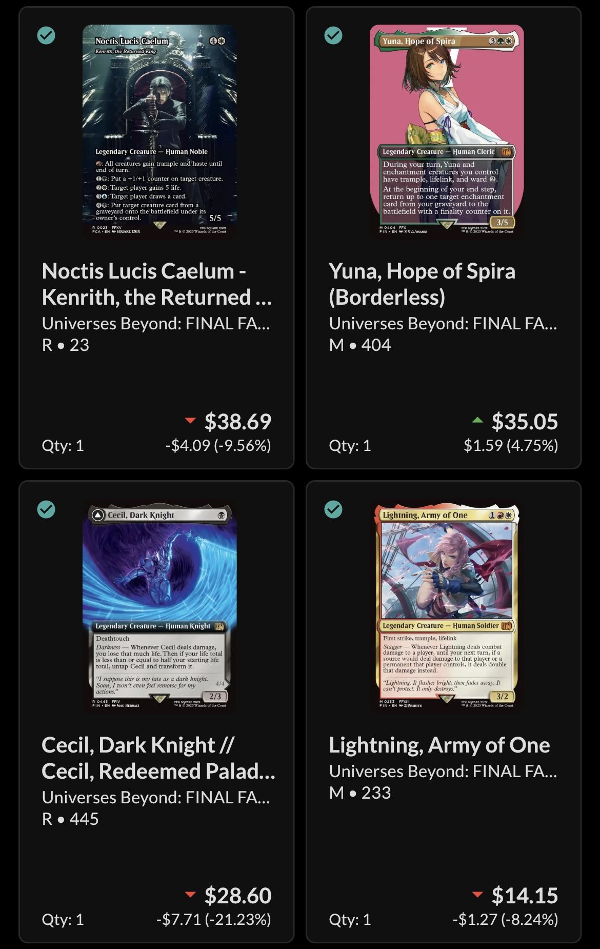 Assorted Final Fantasy Magic The Gathering