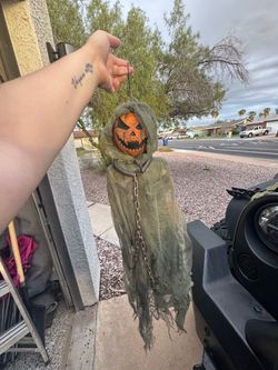 Set of skull and pumpkin face Halloween decor
