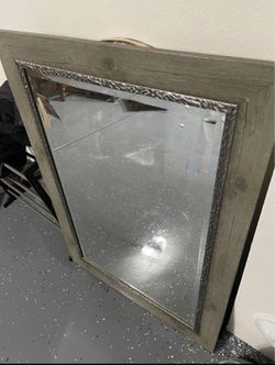 Mirror Wood Frame Grey Tone And Steel