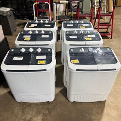 Portable Washing Machine with Longer Hose, Twin Tub Washer Mini Compact Laundry Machine with Drain Pump, 16lbs Portable Washer Dryer Combo for Dorms, 