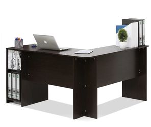 Espresso wood desk- L-shaped with bookshelf